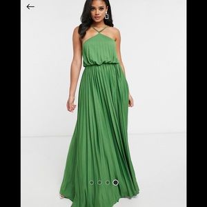 ASOS DESIGN green halter pleated maxi dress